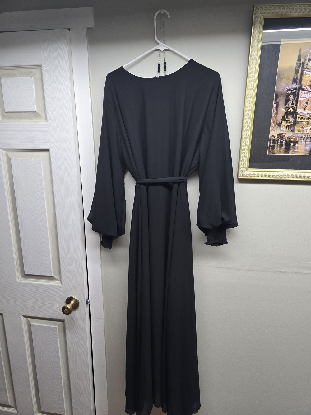 Black Long Sleeve Belted Maxi Dress
